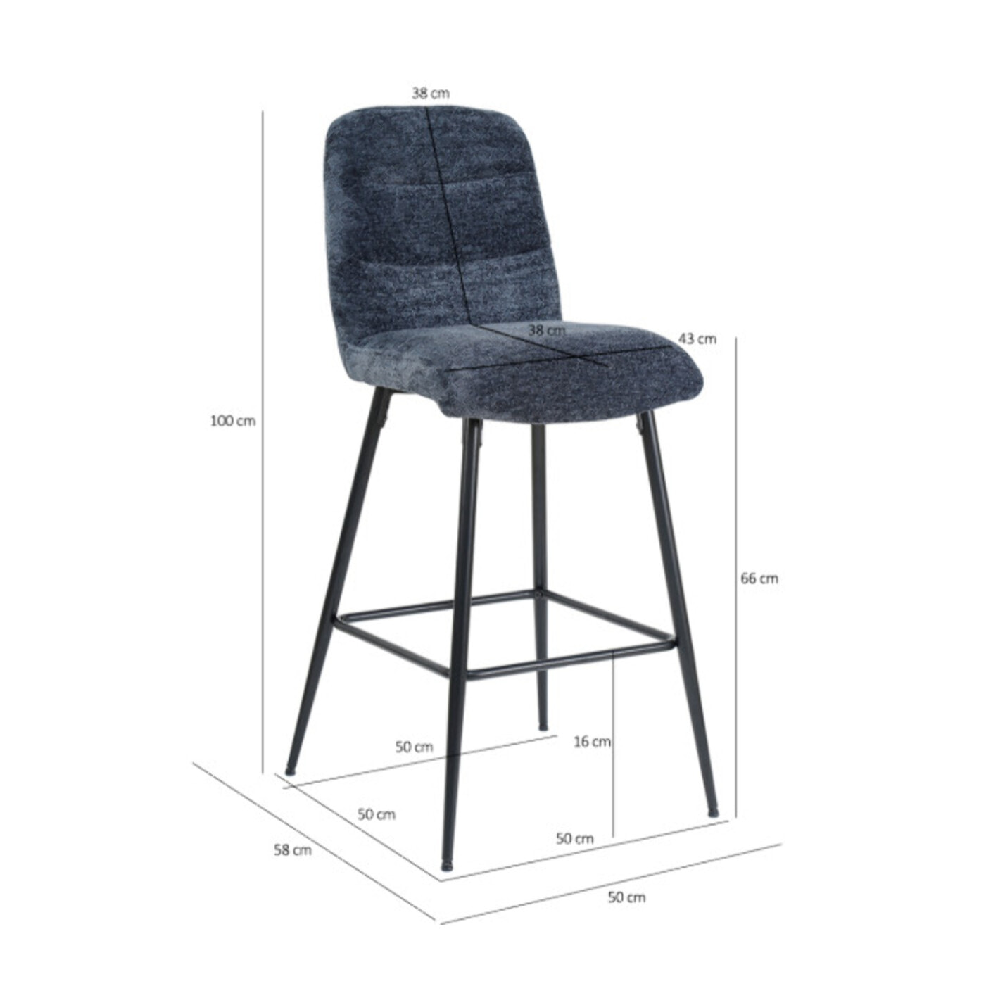 Tabouret de bar rembourré en tissu avec pied métal noir - LILA