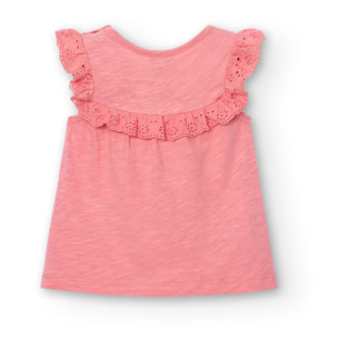 Camiseta niña estampada, mangas cortas, salmón