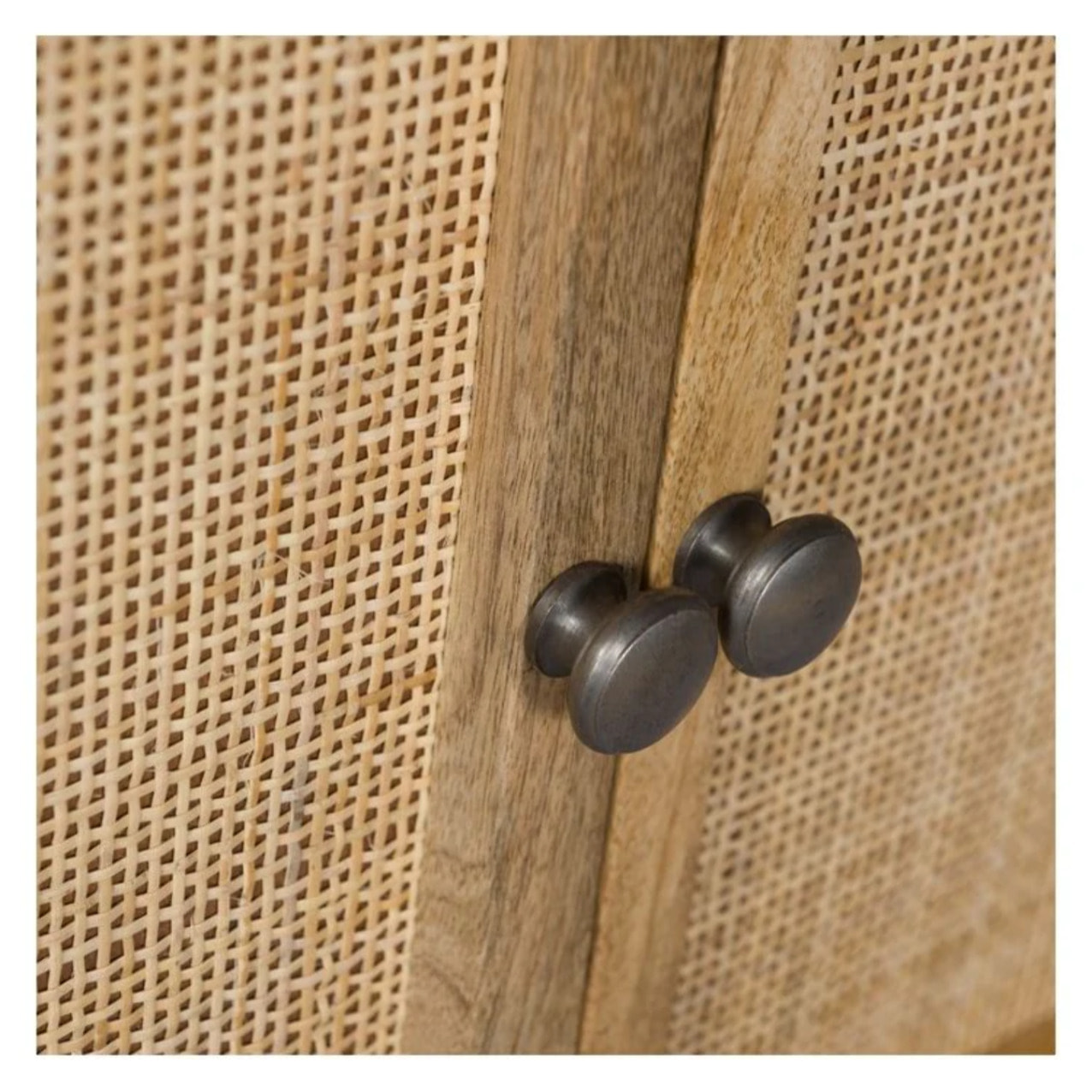 Etagère 6 niches 2 portes en cannage et bois de manguier - Cody