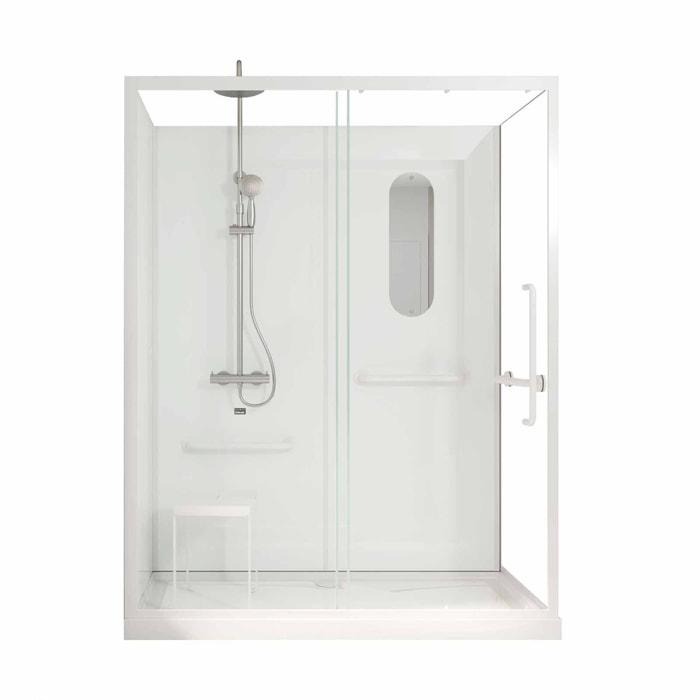 Cabine de douche blanche sécurisée et accessible à tous 160x85x220cm - Mitigeur Thermostatique