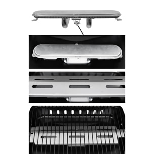 Barbecue A Gas Con Fuoco Bruciatore Laterale BBQ Coperchio Termometro Griglia Grill Ruote Compatto In Acciaio Giardino Esterno 112x52.5x96.5 Cm Nero