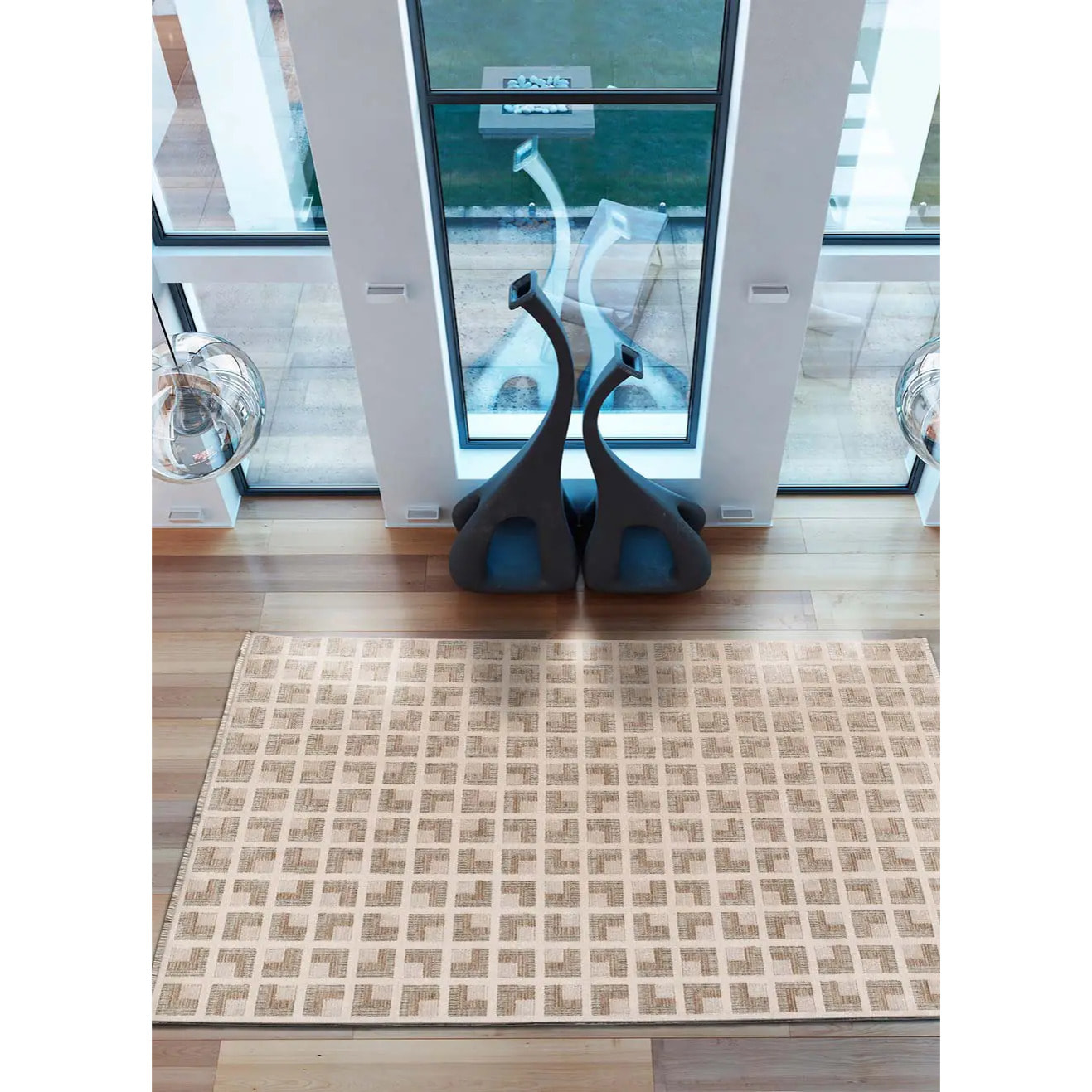 ONA Alfombra geométrica con flecos beige, varias medidas disponibles.