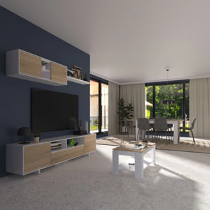 Mesa de centro elevable Lya Blanco Artik (Blanco Mate) - Roble Canadian