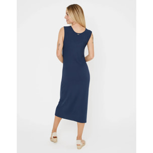 Vestido Midi Largo Cuello Redondo Azul Marino - Desita