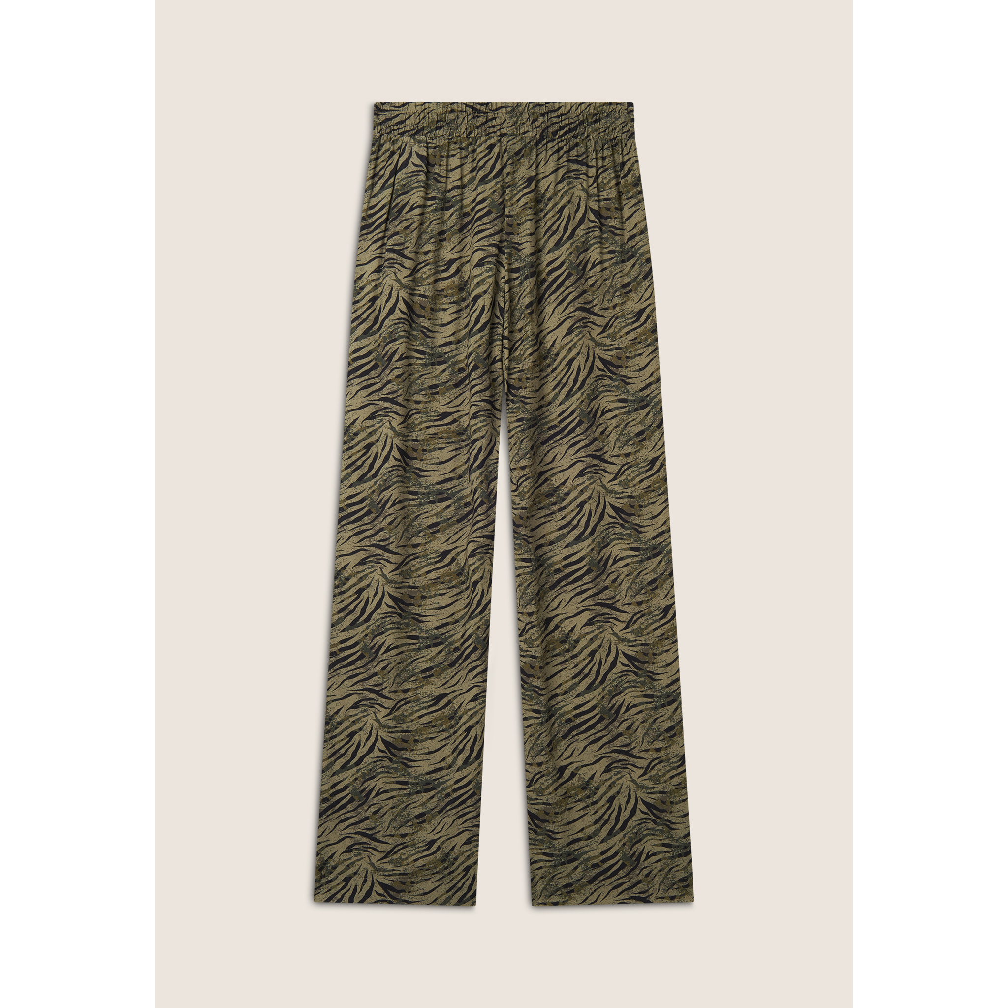 Pantaloni comfort in viscosa animalier con gamba ampia
