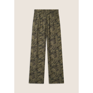 Pantaloni comfort in viscosa animalier con gamba ampia
