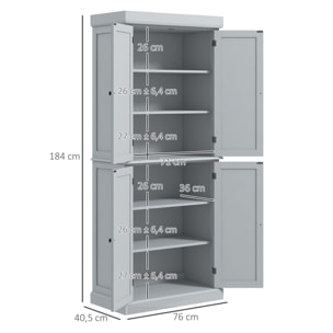 Buffet haut - armoire de cuisine - dim. 76 x 40,5 x 184 cm - 2 portes, 4 étagères - gris
