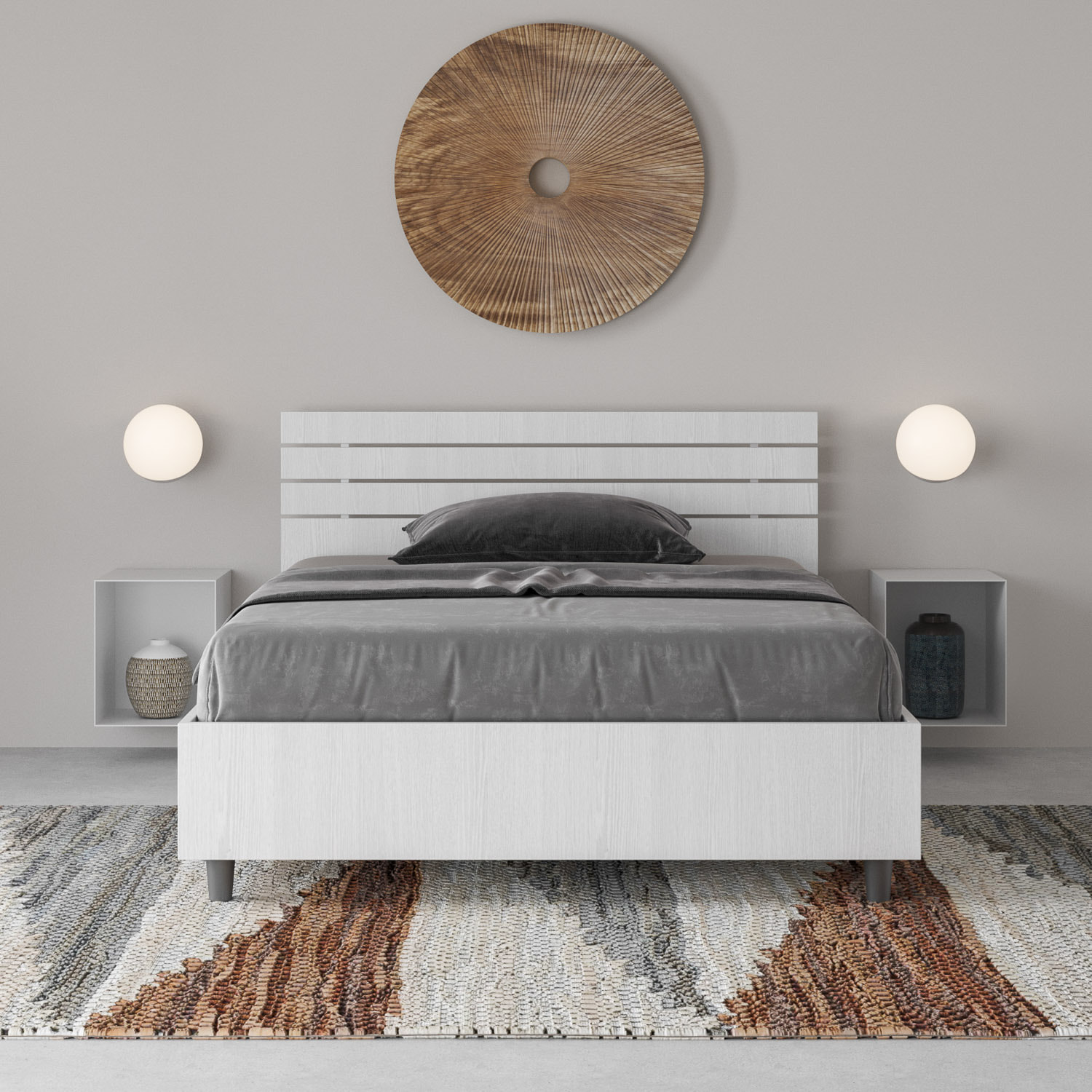 Letto una piazza e mezza contenitore 120x200 testata inclinata con doghe bianco frassino Ankel