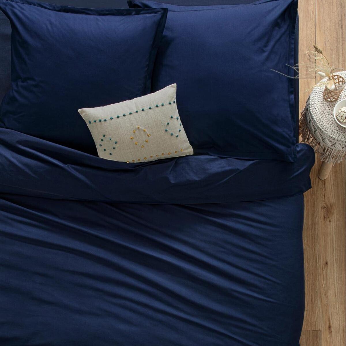 Drap-housse en coton - bleu encre - bonnet H30cm - 160x200 cm