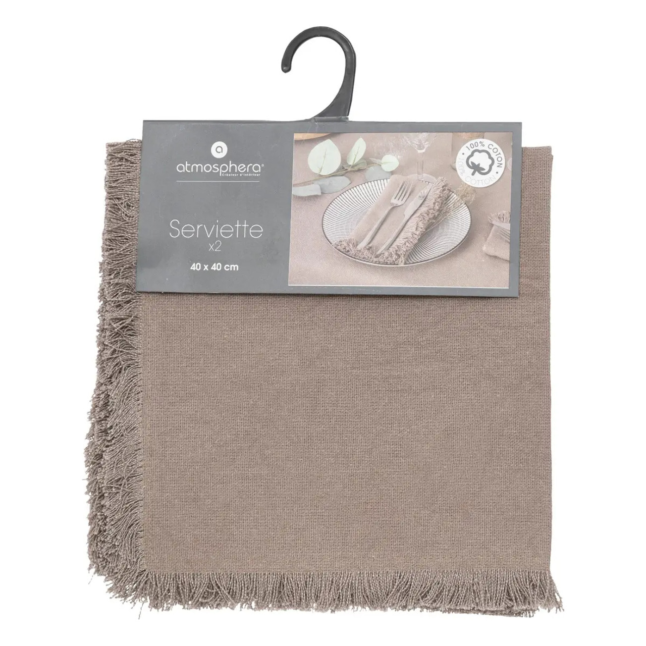 Lot de 2 serviettes de table "Maha" - coton - gris - 40x40 cm