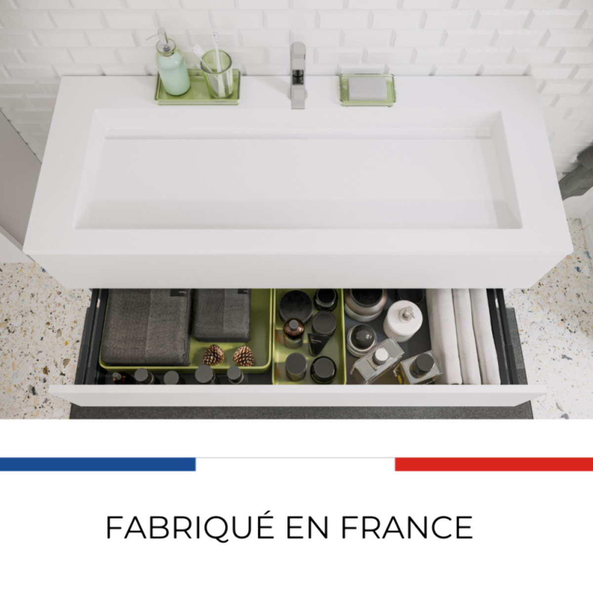 Pack meuble vasque 80 cm BURGBAD Cosmo blanc mat + miroir + colonne