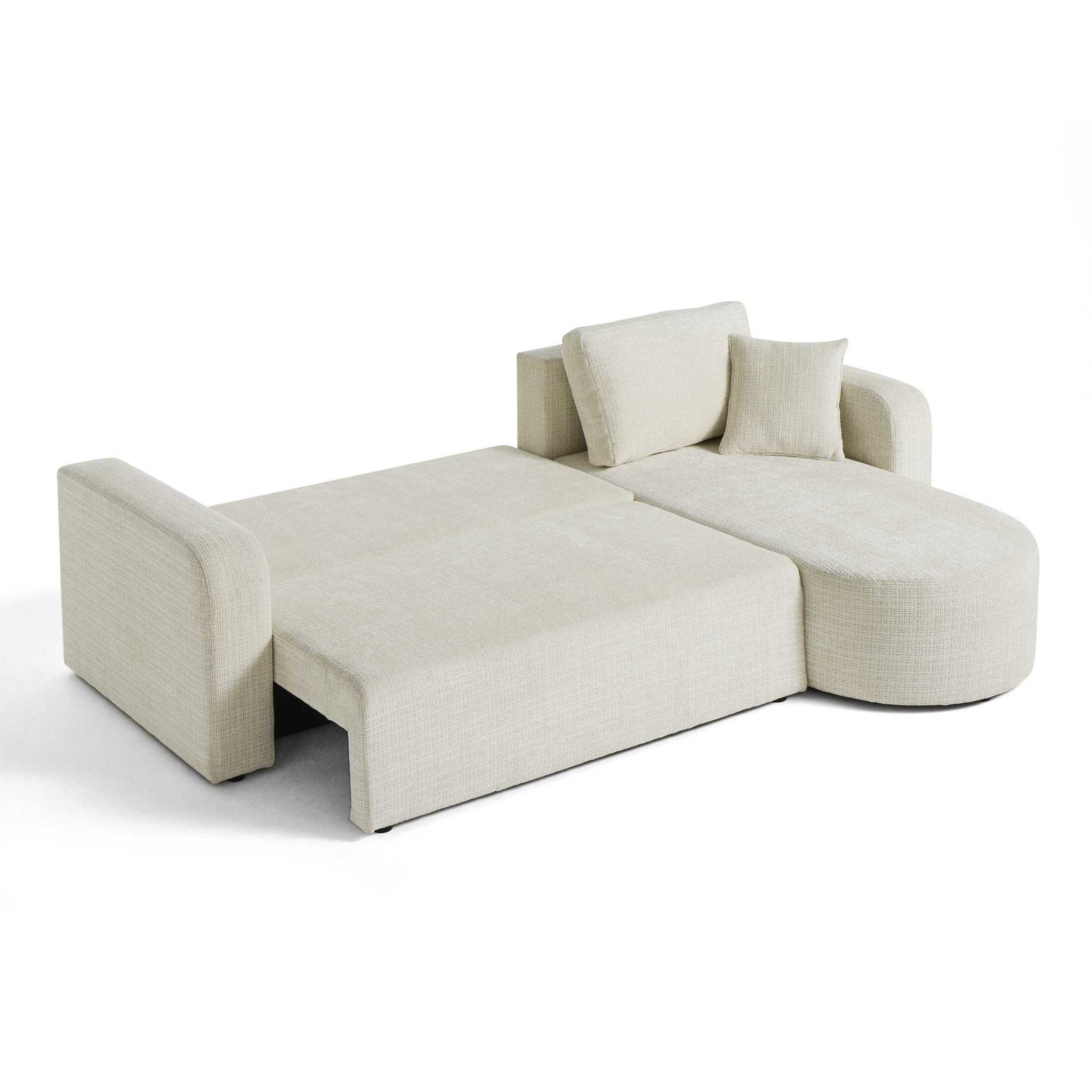 Miro - canapé d'angle réversible - 4 places - convertible avec coffre - en velours texturé - Beige