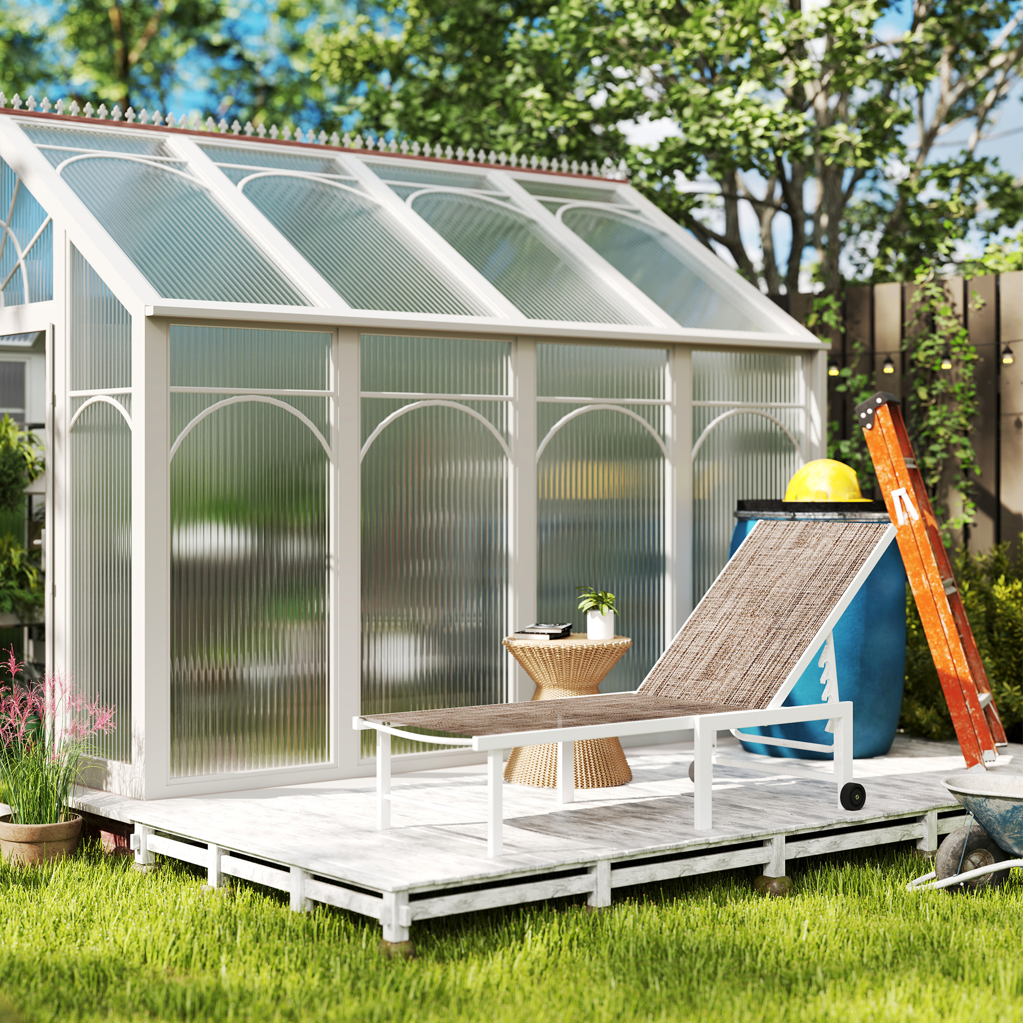 Tumbona Reclinable Tumbona Jardín Exterior con Ruedas Respaldo Ajustable en 5 Niveles y Estructura de Acero Carga 120 kg para Patio Terraza Balcón 166x60x84 cm Marrón