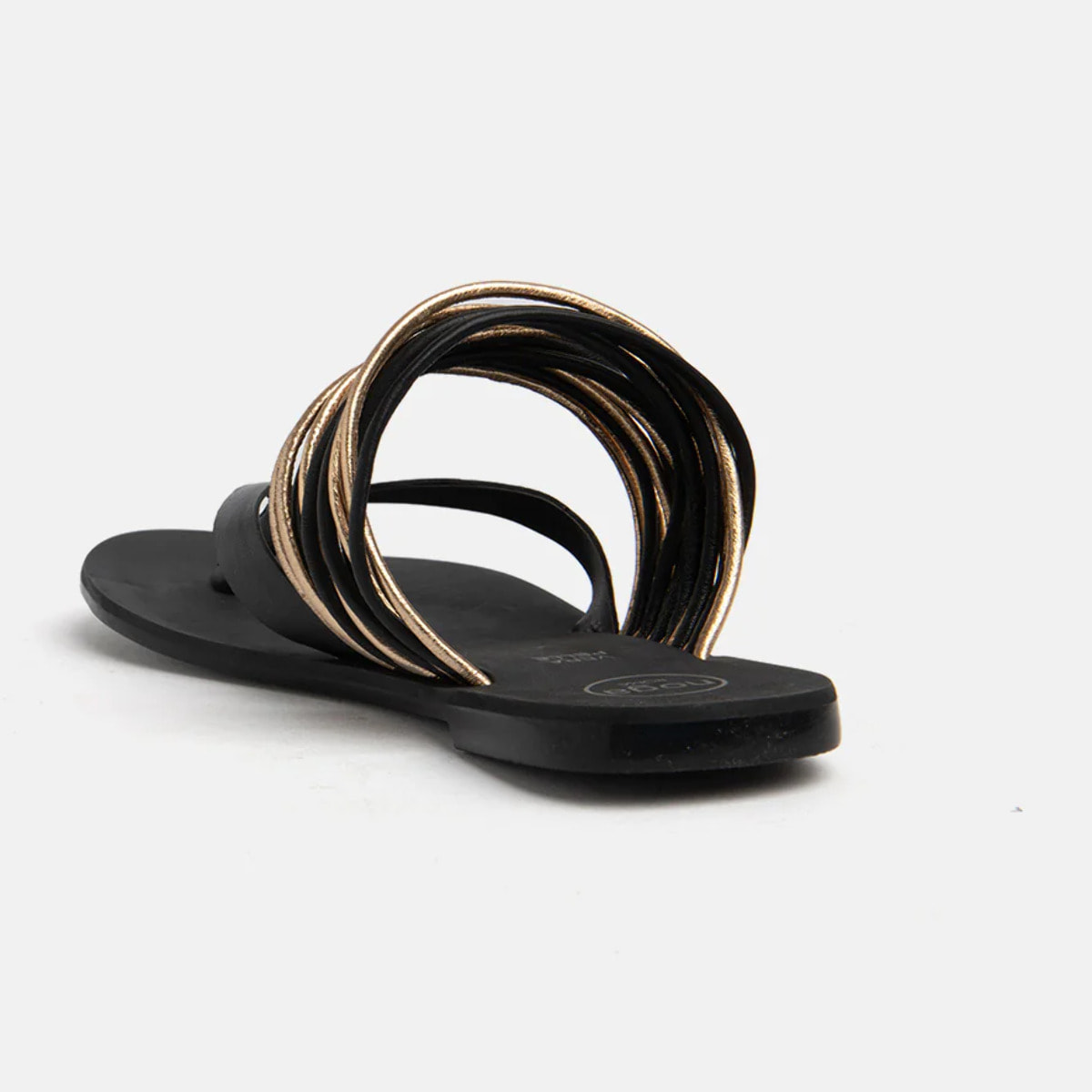 Infradito in vera pelle con stringhe oro - NERO/ORO