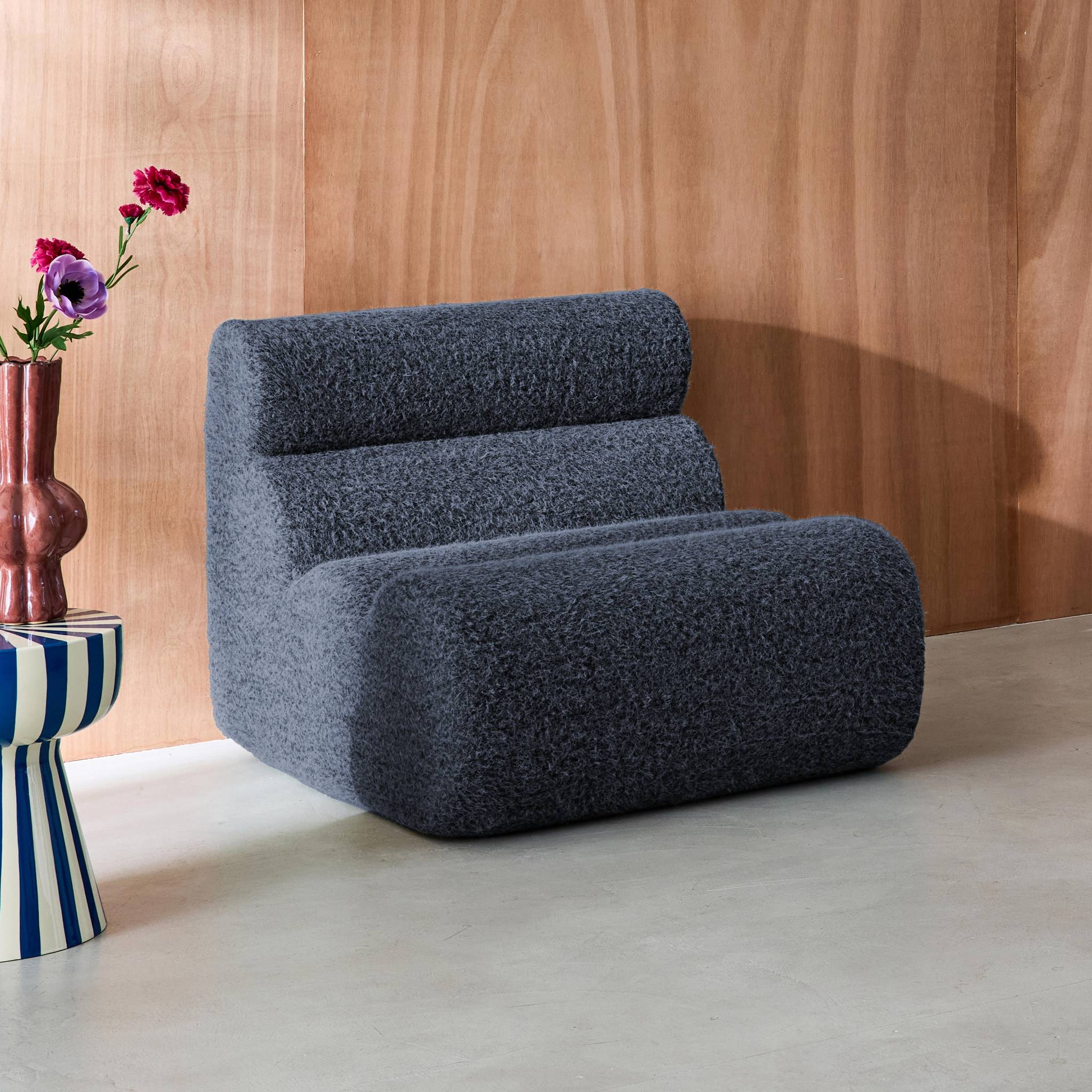 Chauffeuse tissu effet alpaca bleu foncé 1 place - L 81 x P 99 x H 75cm - Nova