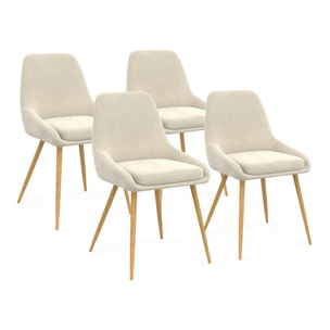 Chaises Olivia en velours crème et pieds bois - lot de 4