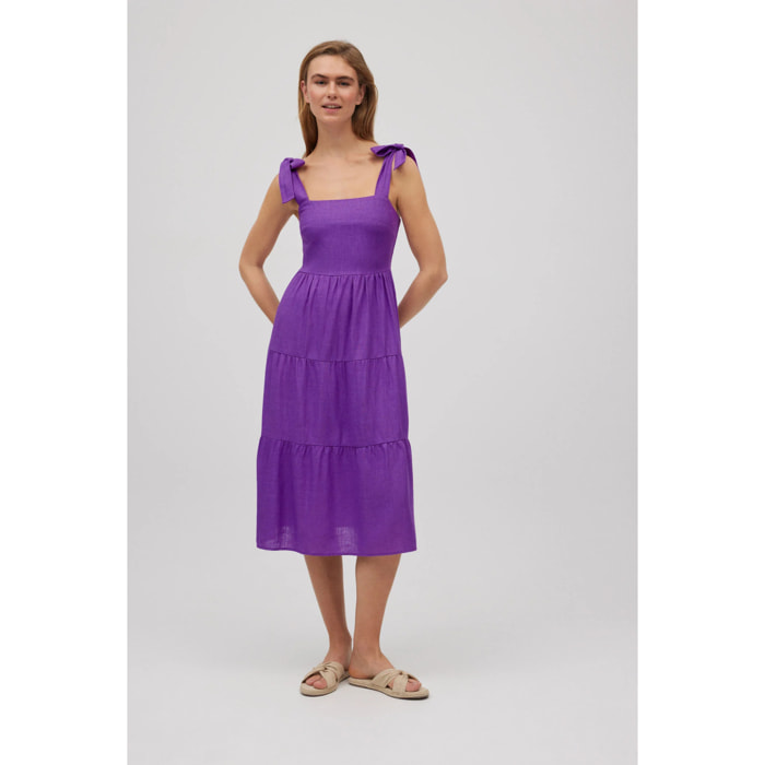 Abito midi in lino con spalline larghe viola