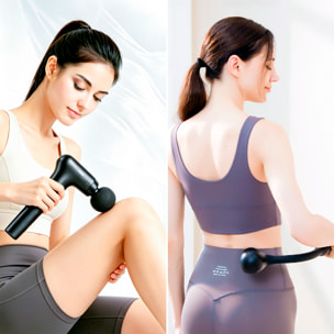 Pistola de masaje fascia MD-XY-10 con 3 programas y 6 velocidades. Incluye cabezal térmico, cabezal de frío, 4 cabezales de masaje y mango alargador.
