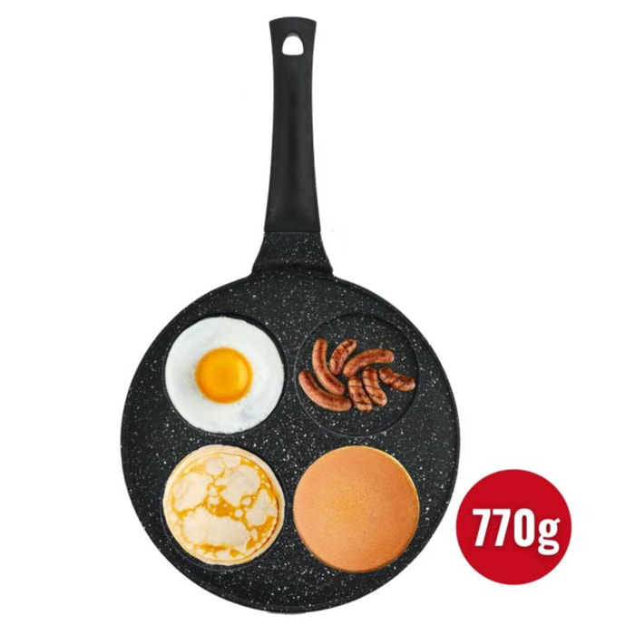 Poêle à crêpes et galettes avec revêtement en marbre 4 emplacements 26cm HGCP264HO