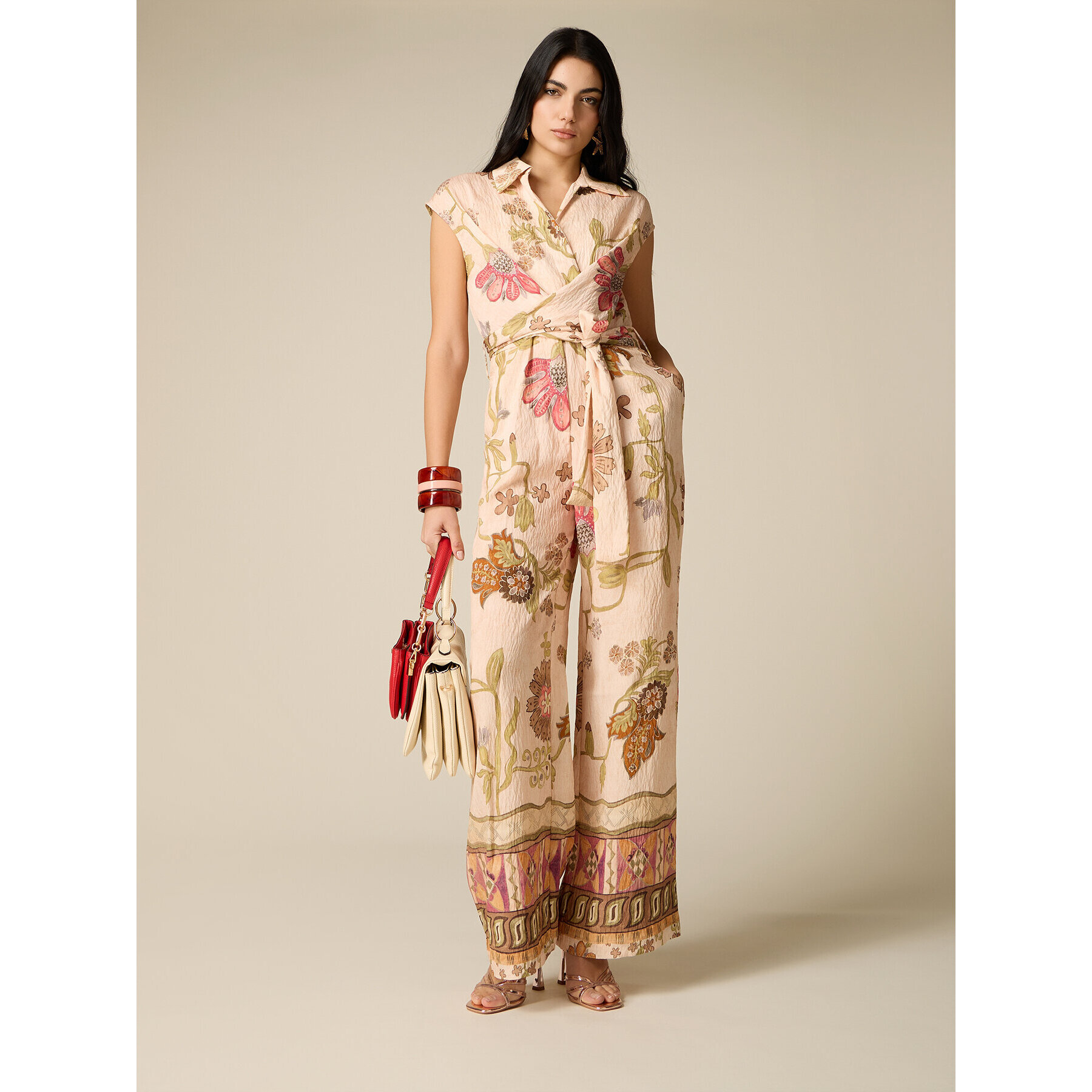 Oltre - Tuta in tessuto fantasia - Beige