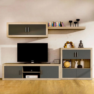 Salón modular con gran capacidad de almacenaje en cambria y grafito 290 cm Nuka V7 Cambria - Grafito
