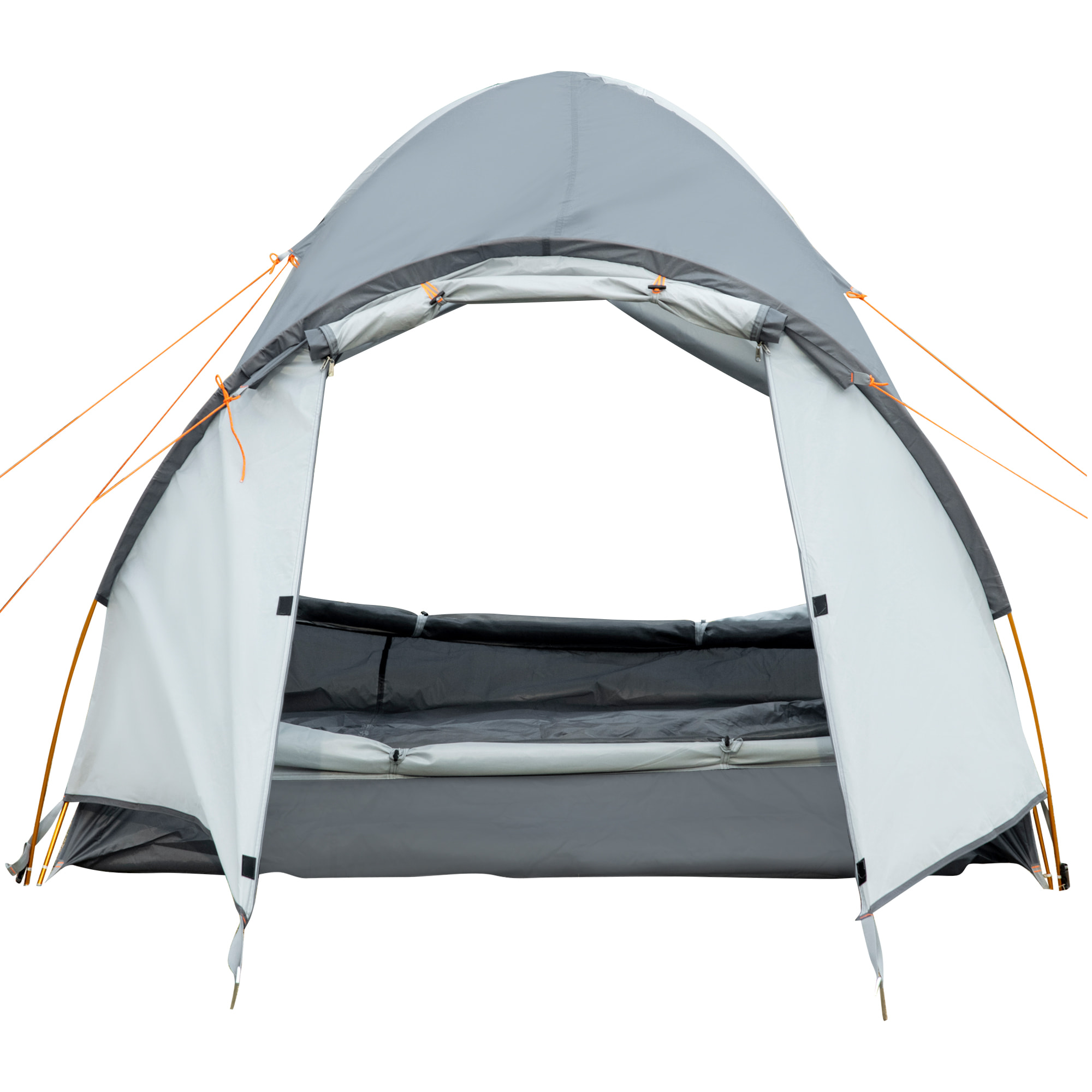 Tente de camping 3-4 personnes dim. 350L x 150l x 128xH cm - 3 portes, tapis sol, sac transport - alu. polyester gris