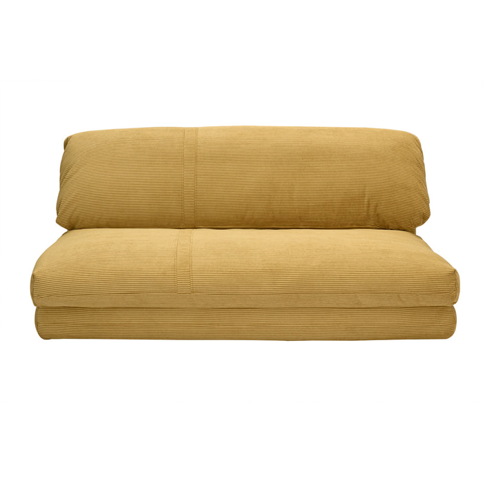 Chauffeuse convertible 2 places en tissu velours côtelé jaune curry SPENCER