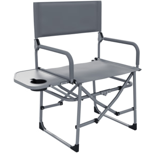 Chaise de camping plage pliable - plateau porte-gobelet - métal oxford gris