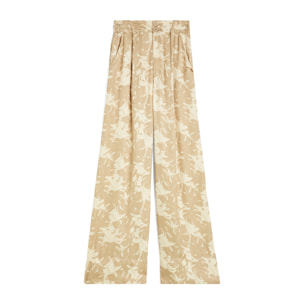 Pantaloni culotte gamba ampia in viscosa stampa tropical