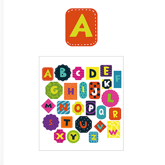 PACK 24 UNITA' ETICHETTE ADESIVE PERSONALIZZABILI DECORATE DESIGN ALFABETICO CON FORME (SET 2 UDS)
