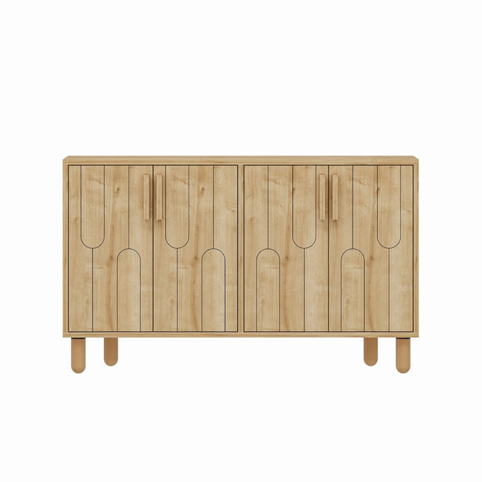 CIRACUSE Buffet 4 portes aspect bois design graphique120x73cm
