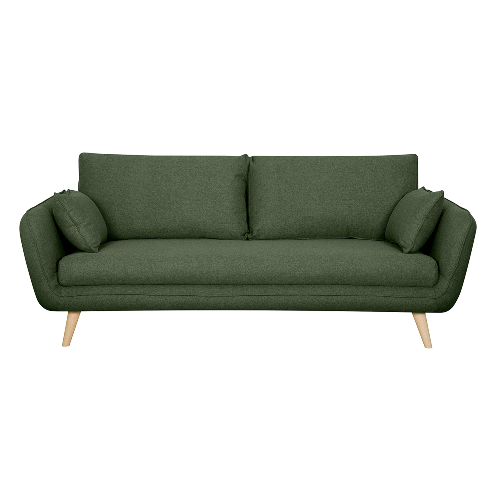 Canapé scandinave 3 places en tissu vert kaki et bois clair CREEP