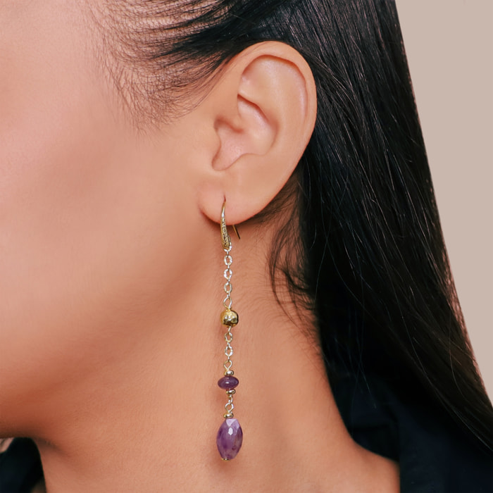 Orecchini Pendenti a Filo con Pietre Naturali di Ametista Viola