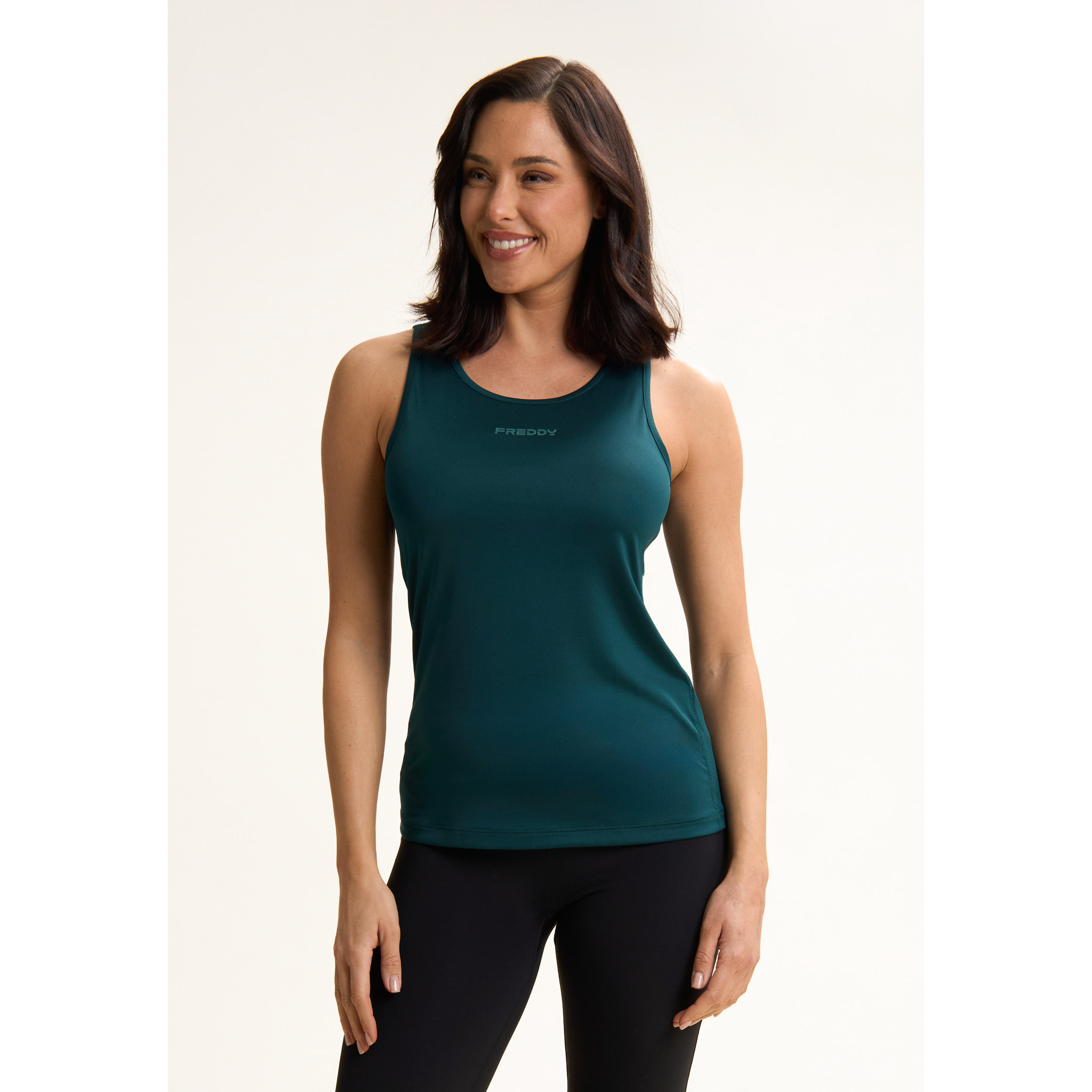 Canotta sportiva in tessuto traspirante con logo glitter