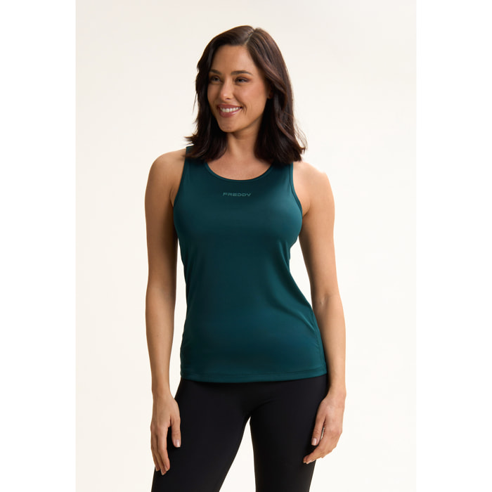 Canotta sportiva in tessuto traspirante con logo glitter