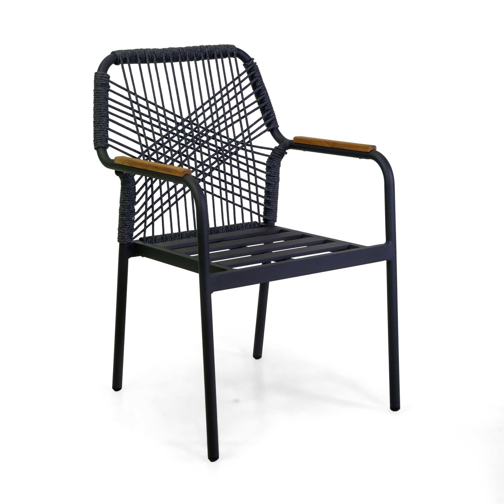 Poltrona Vacchetti Dean in alluminio antracite con corda e cuscino grigio cm56x62h85