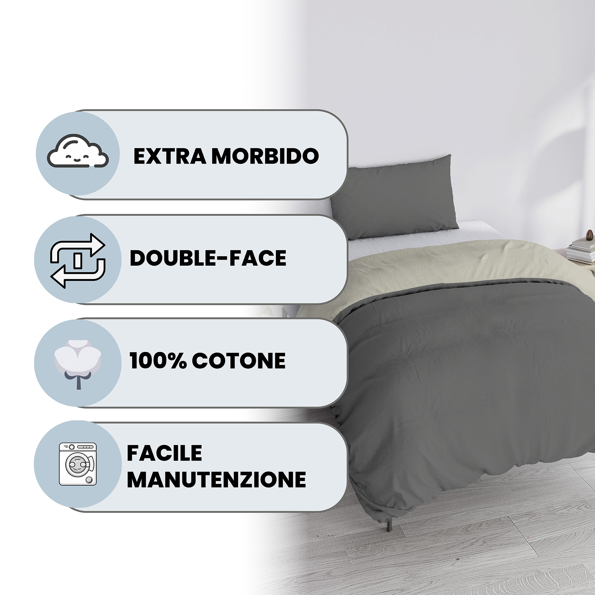 PARURE COPRIPIUMINO NATURAL COLOR SINGOLO - 100% COTONE MADE IN ITALY