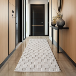 HELIX - Tapis moderne effet laine bouclé à motif damier en relief crème
