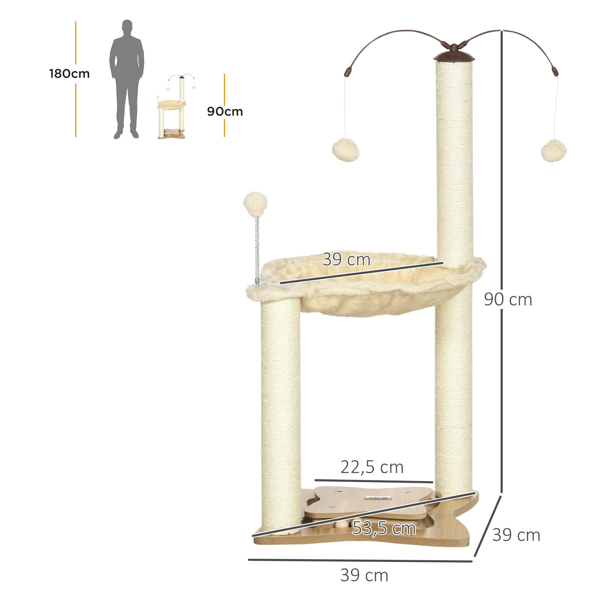 Árbol Rascador para Gatos con Hamaca Postes de Sisal Altura 90 cm Torre para Gatos con Bolas Colgantes Giratorias Bola Divertida y Múltiples Juegos 53,5x53,5x90 cm Beige