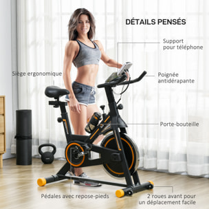 Vélo d'appartement réglable - vélo biking cardio - volant d'inertie 8 Kg, écran LCD, support Ipad, gourde - acier orange noir