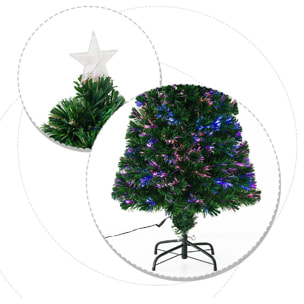 Sapin de Noël artificiel lumineux fibre optique LED multicolore + support pied Ø 60 x 120H cm 130 branches étoile sommet brillante vert