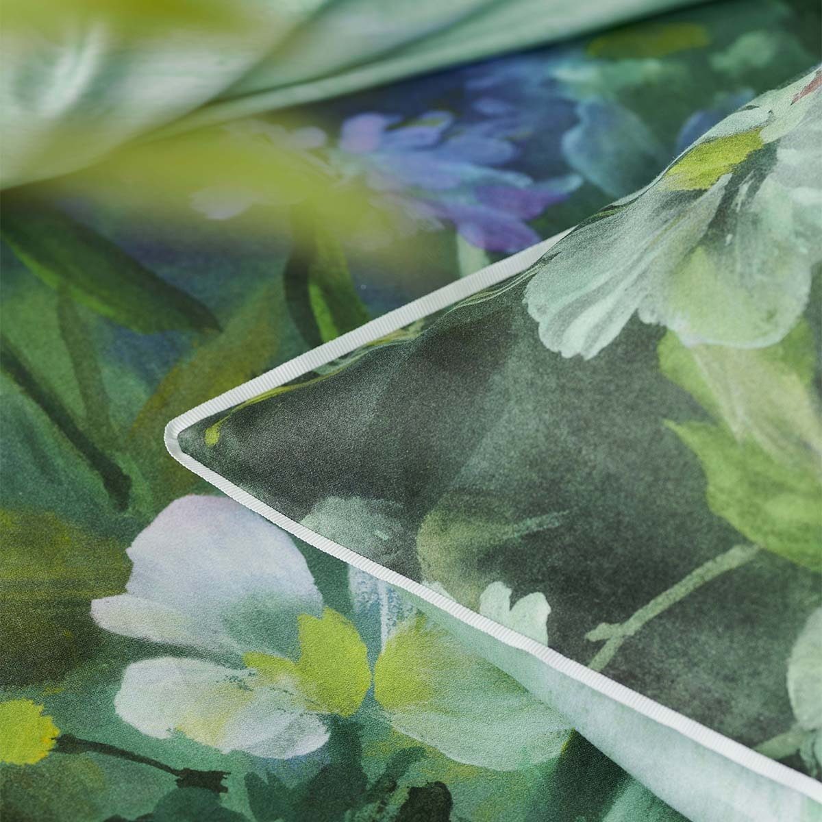 Housse de couette imprimée en satin de coton, GLADYS BLOSSOM, Vert moyen