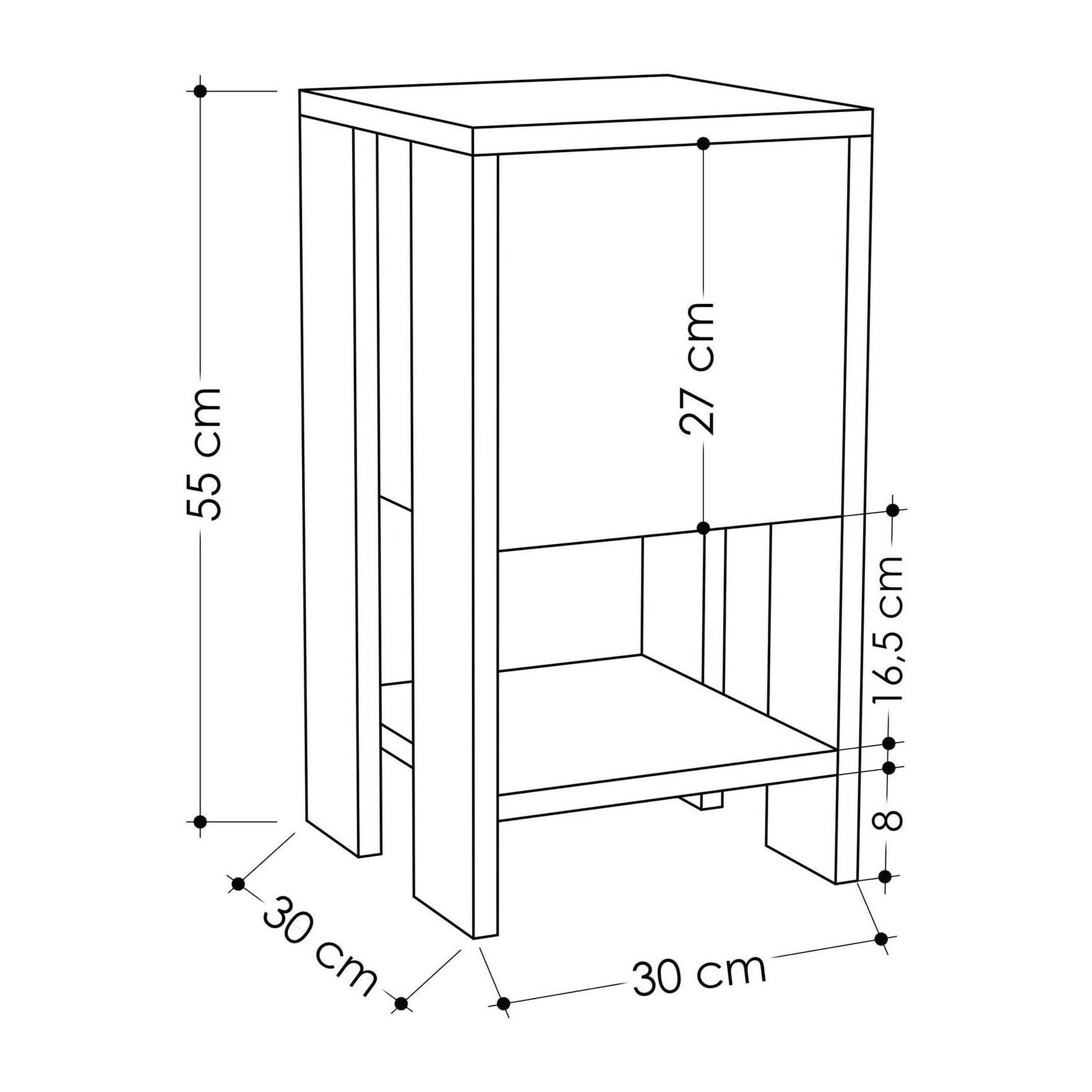 Comodino Dkarsdor, Comò basso, Tavolino da notte, Mensola da letto, 30x30h55 cm, Bianco