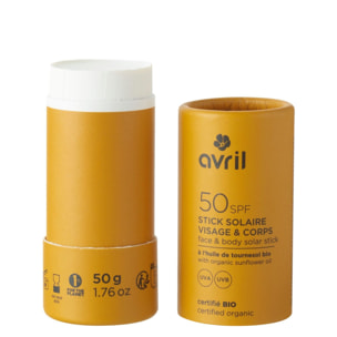 Stick solaire Certifié Bio - Stick Solaire SPF50 Visage et Corps 50 g