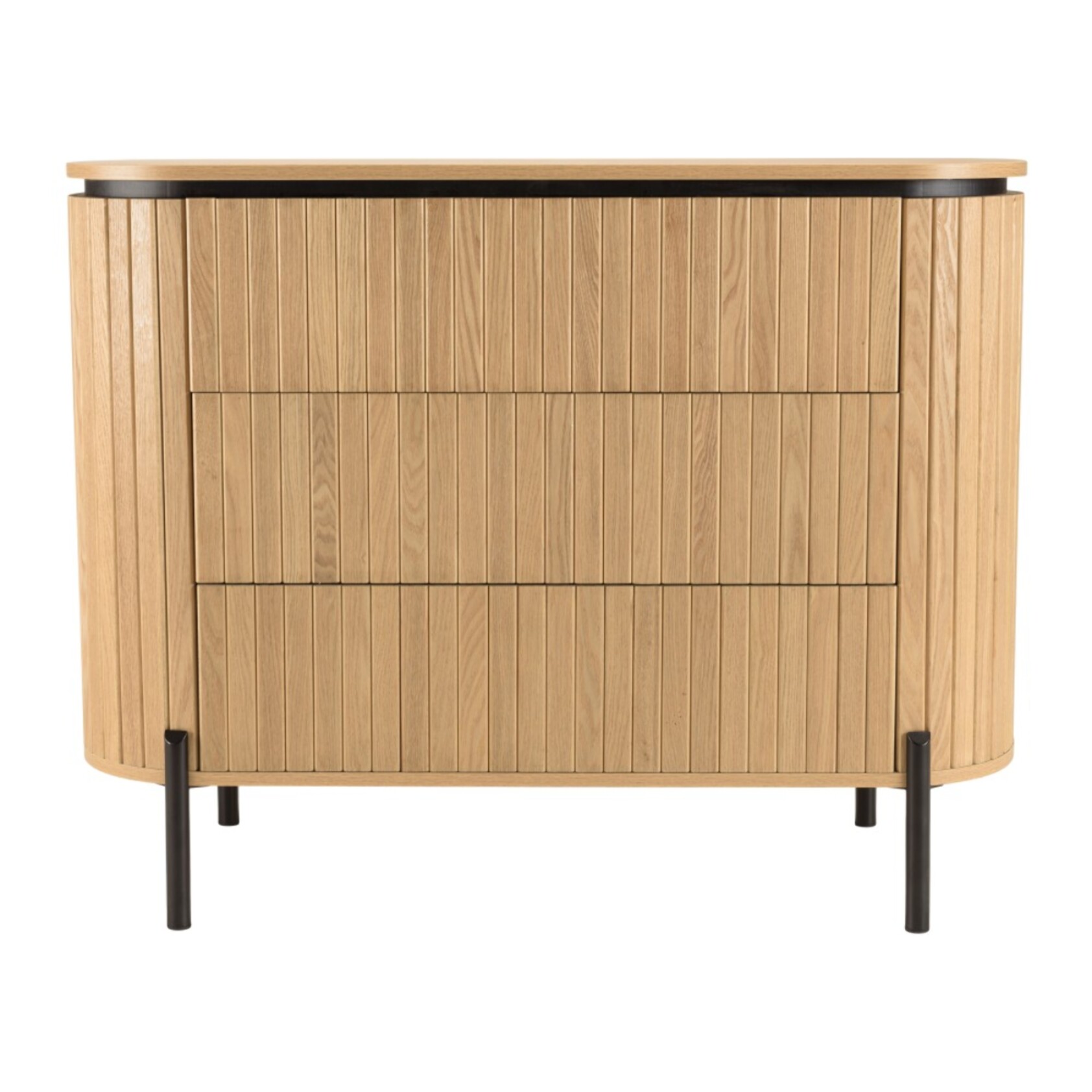 CHARLIE - Commode marron 3 tiroirs style rétro Pin pieds métal noir