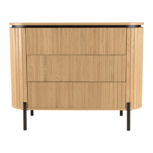 CHARLIE - Commode marron 3 tiroirs style rétro Pin pieds métal noir