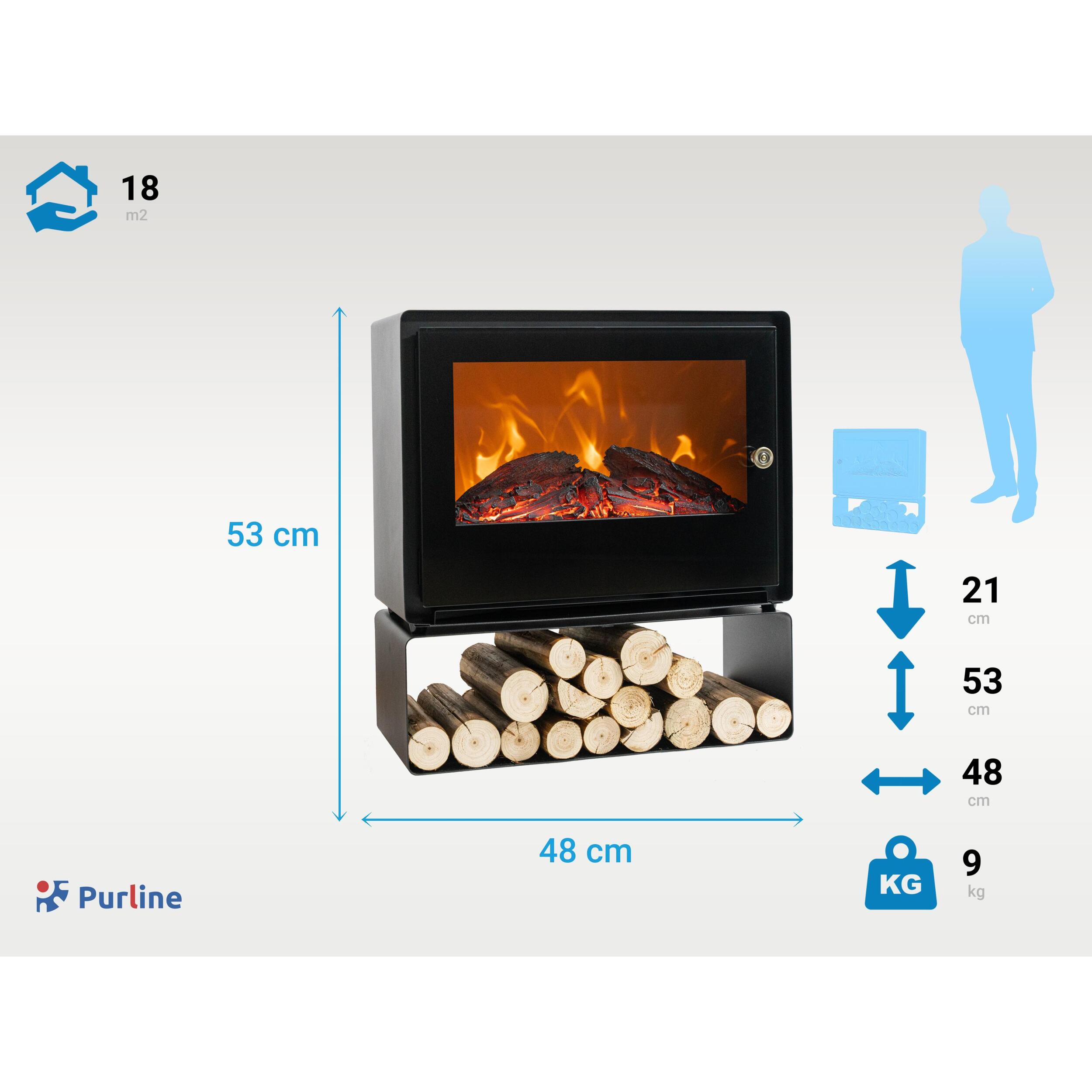 Chimenea eléctrica de suelo con estante 2000 W CHE-710 PURLINE