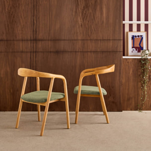 Fauteuil vintage bois d'hévéa et velours côtelé (lot de 2) SARA
