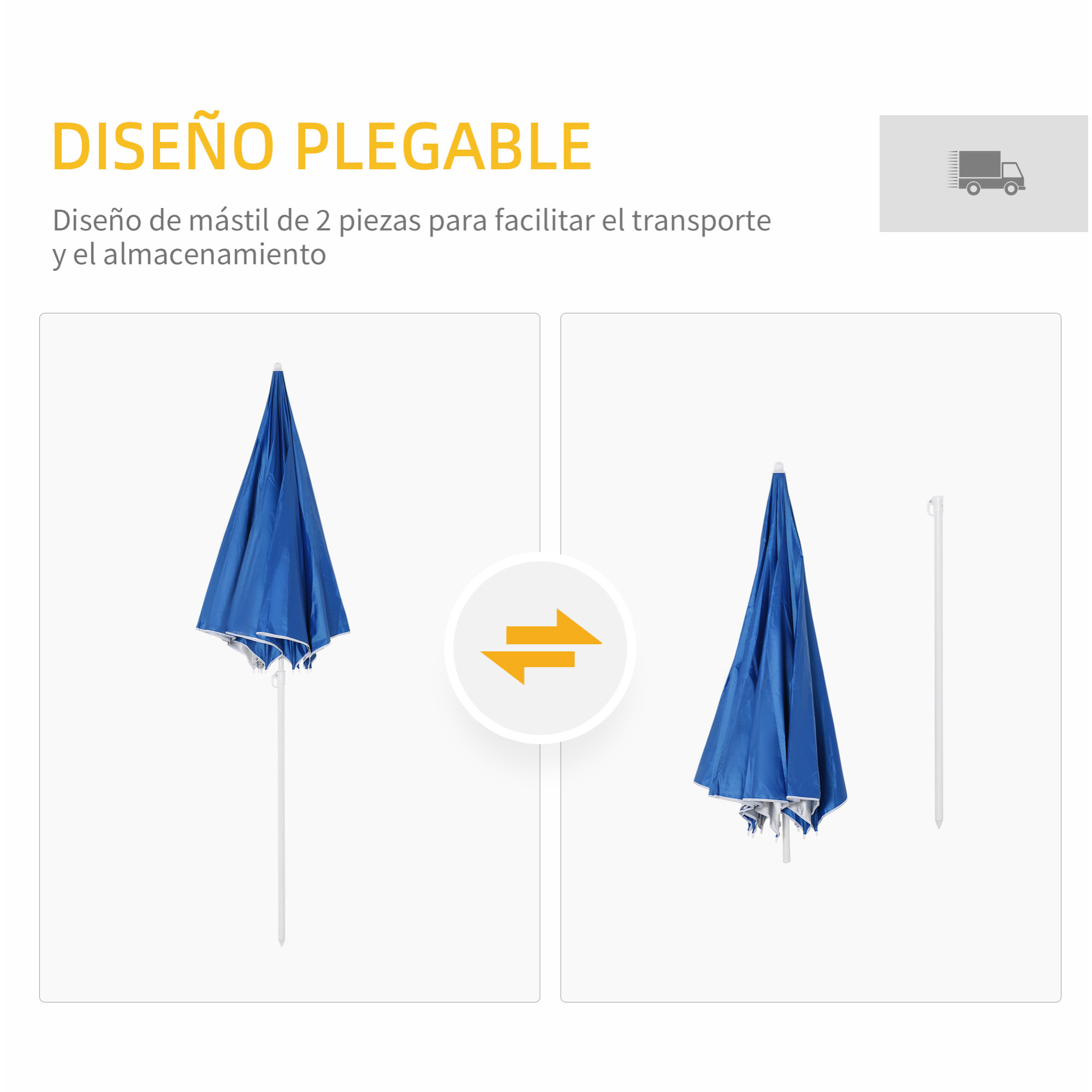 Sombrilla de Playa con Panel Lateral Ø220x220 cm Parasol para Terraza con Apertura Manual 8 Varillas de Acero y Bolsa de Transporte para Jardín Piscina Azul