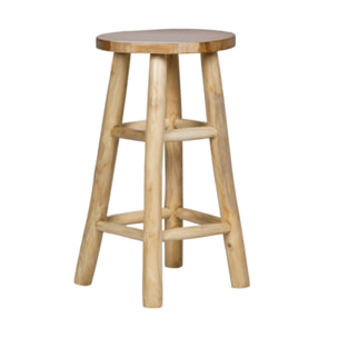 Tabouret de bar rond artisanal 65 cm de haut en bois de teck - MUFASA